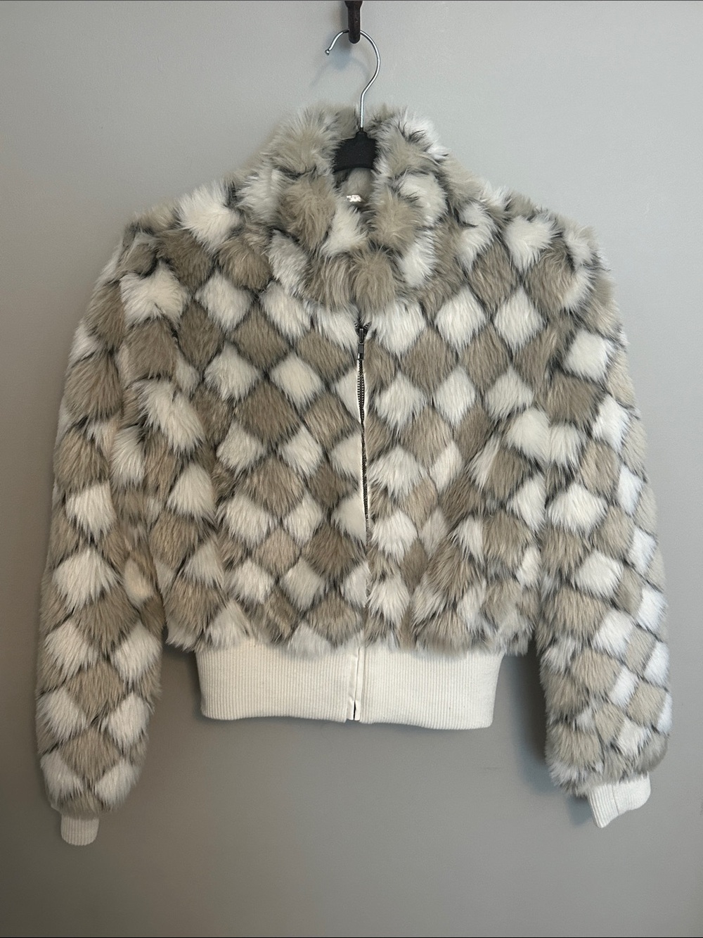 Forever 21 Faux Fur Diamond-Pattern Bomber Jacket